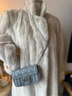 Gucci Quilted Leather Small Shoulder Bag in Light Gray with Silver Hardware